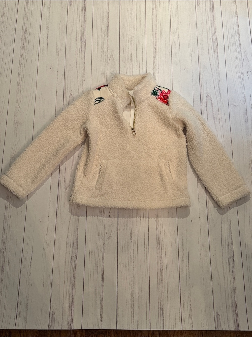 Lilly Pulitzer Kids Cream Sherpa Half-Zip Pullover with Floral Accents